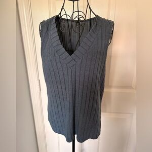 SHEIN Slate Blue Ribbed V-Neck Sleeveless Sweater Vest